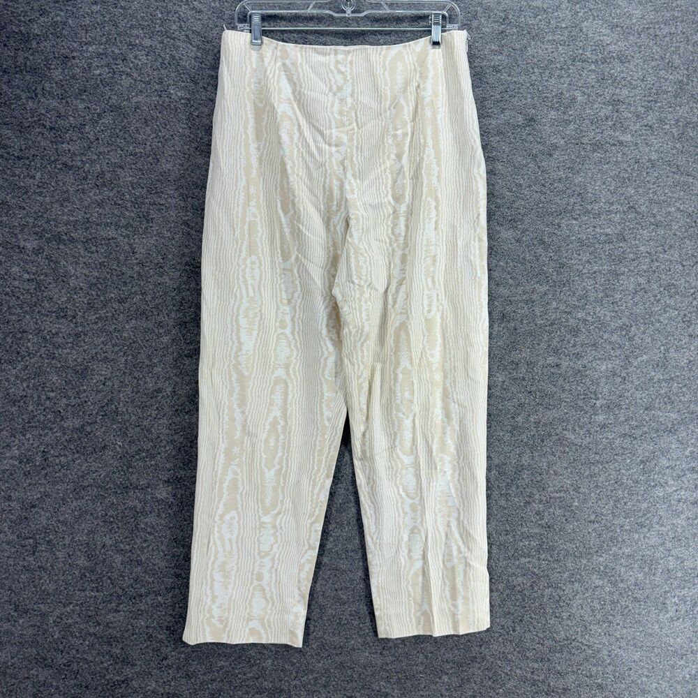 Sharon Endick Dress Pants Women 14 Beige Striped High Rise Pleated Zipper Cotton